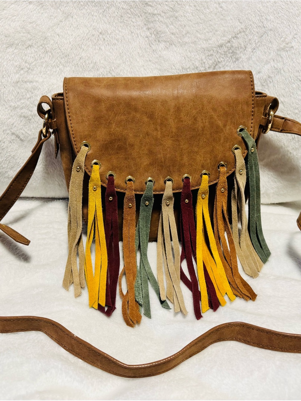 Dolce Vita Brown Crossbody Bag with Multicolor Tassel Fringe